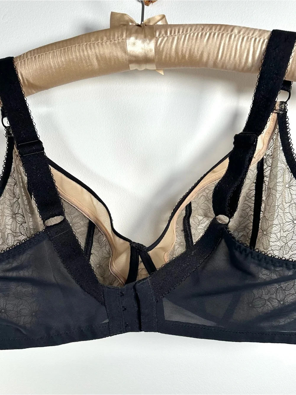 Elomi Sadie Underwire Balcony Bra 38J Black Lace Semi-Sheer
